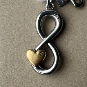 Coach Infinity Keychain Bag Charm with Gold Heart Accent NWT
